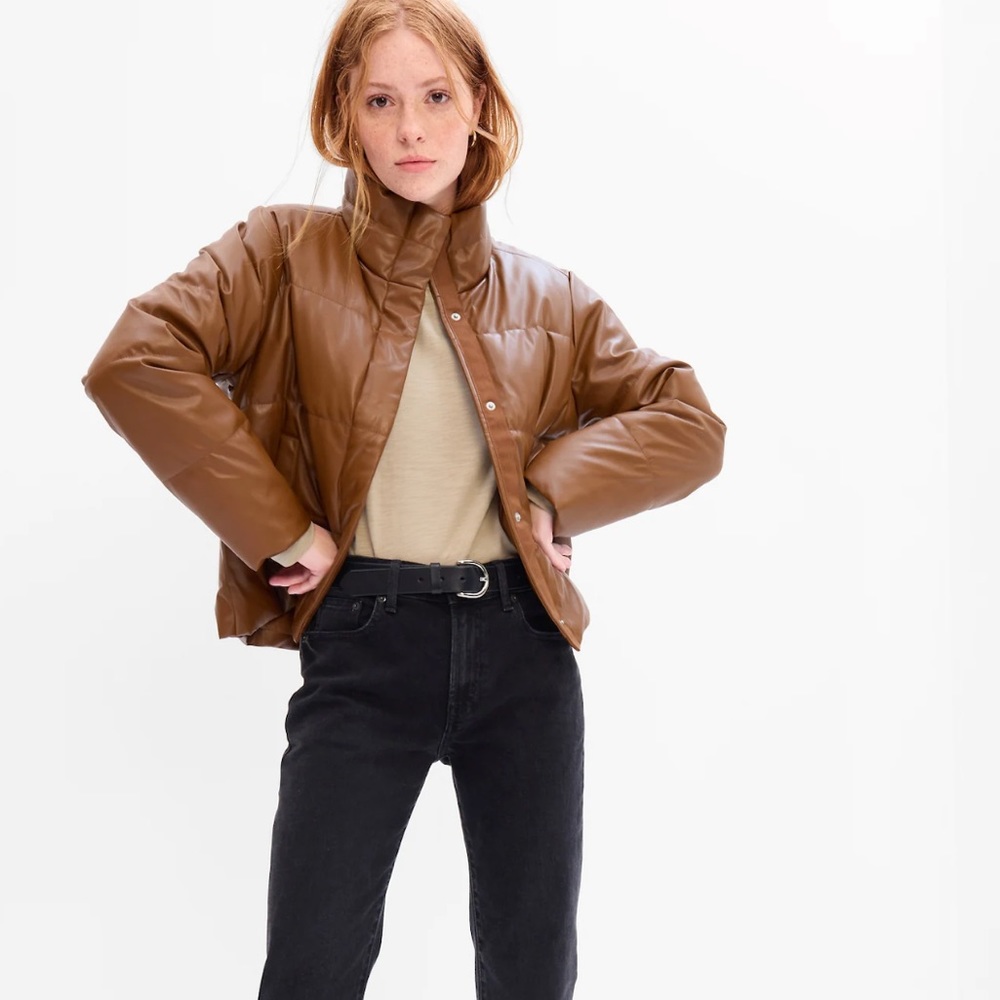 GAP Bright Brown Factory Faux-Leather Puffer Jacket